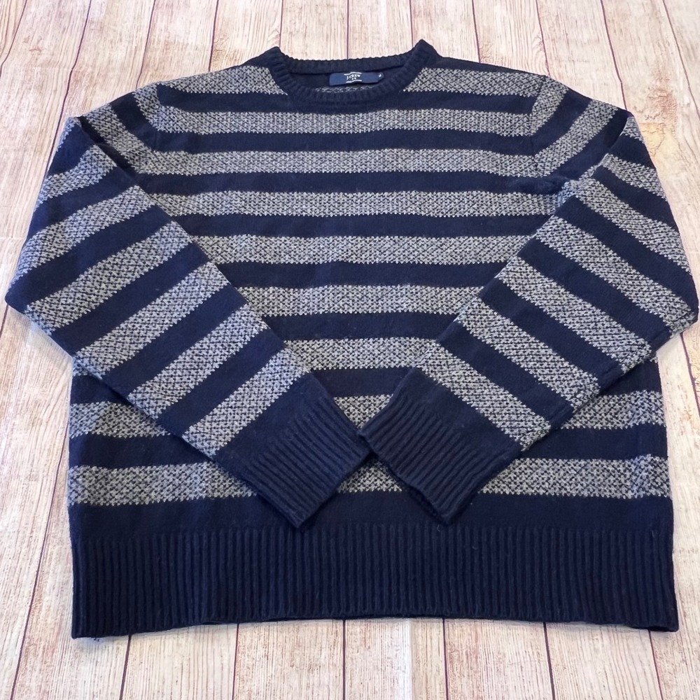 J.Crew XL Striped Lambswool Crewneck Sweater Navy Blue Gray B3972